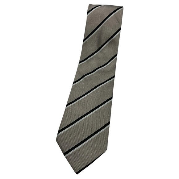 PRADA Men's 100% Silk Necktie LUXURY Tie XL Beige Striped W:3.5" EUC - Picture 1 of 5